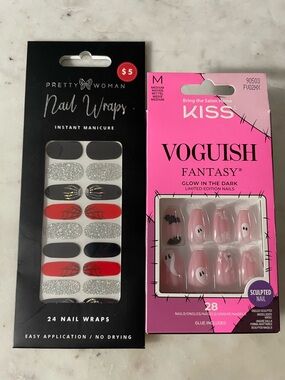 Unopened Halloween KISS brand Medium Ghost Nails & Pkg of Nail Design Stickers